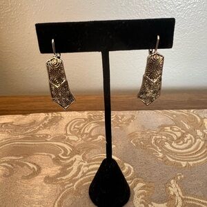 Silver-Toned Filigree Tie Earrings with Swirl Pattern